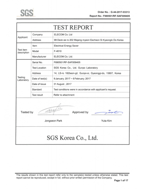 CHỨNG NHẬN HIỆU SUẤT CỦA SGS HÀN QUỐC